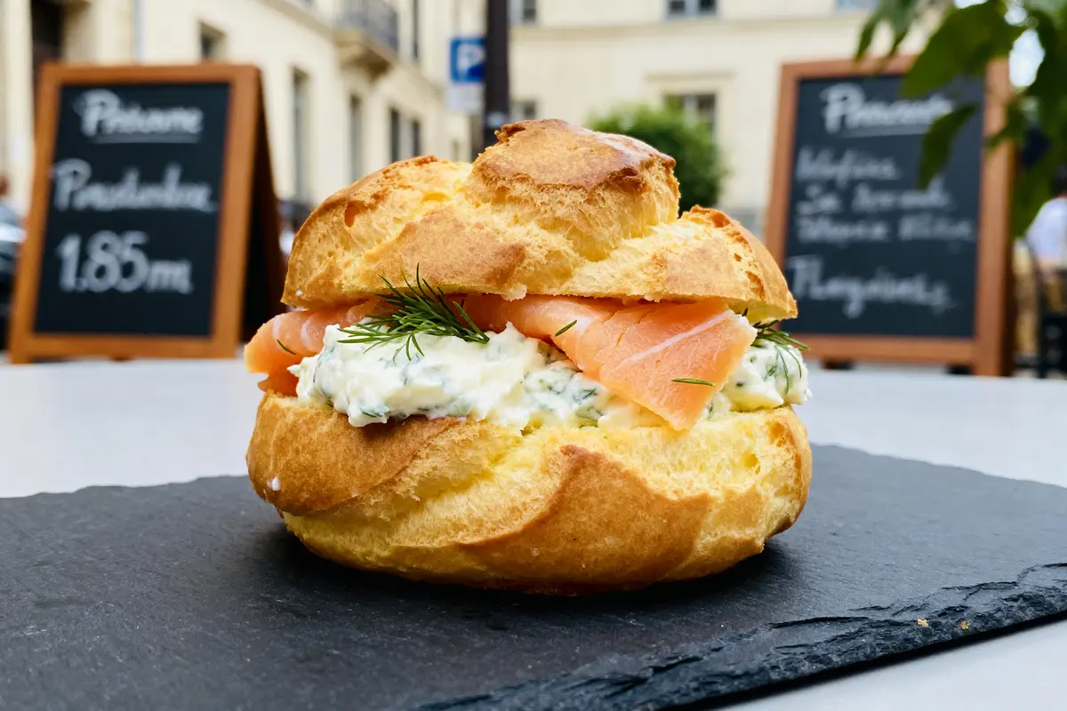 Gougère au saumon fumé crémeuse au fromage frais et aneth
