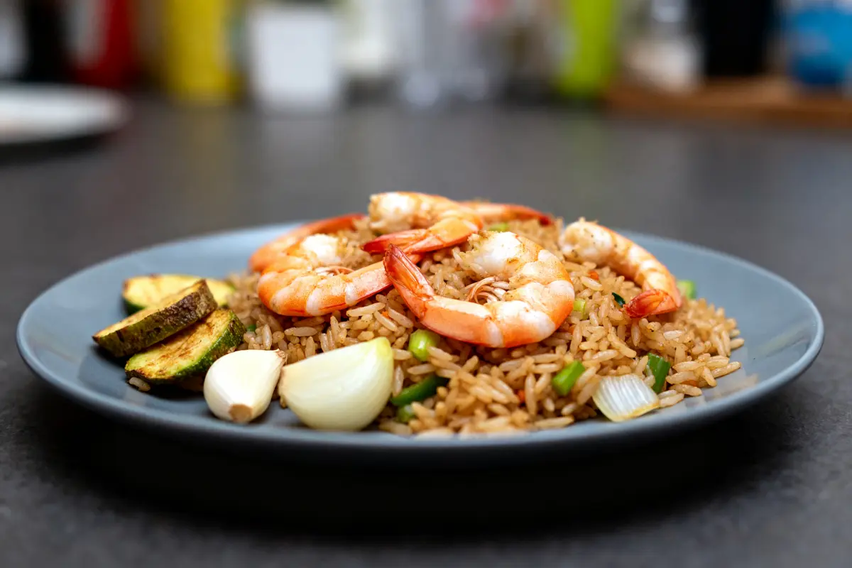 Riz aux crevettes sauté facile avec sauce savoureuse